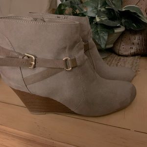 Faux suede block heel wedge booties